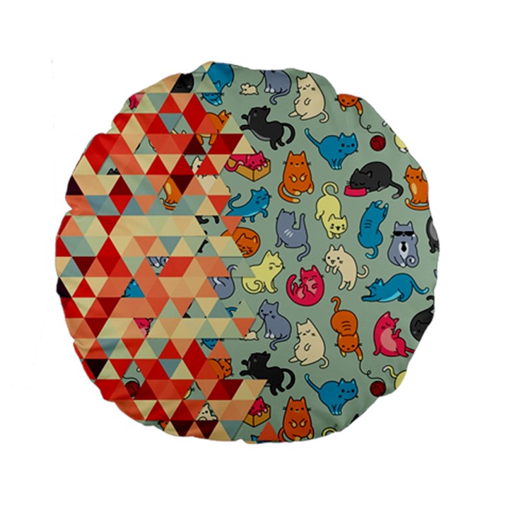 Hipster Triangles And Funny Cats Cut Pattern Standard 15  Premium Round Cushions