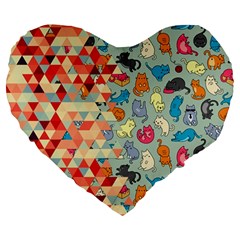 Hipster Triangles And Funny Cats Cut Pattern Large 19  Premium Heart Shape Cushions by EDDArt