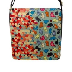 Hipster Triangles And Funny Cats Cut Pattern Flap Messenger Bag (l)  by EDDArt