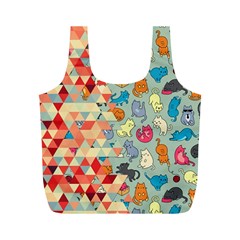 Hipster Triangles And Funny Cats Cut Pattern Full Print Recycle Bags (m)  by EDDArt