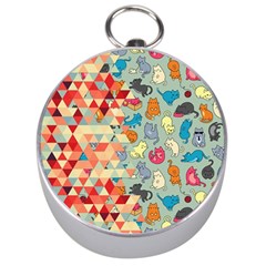 Hipster Triangles And Funny Cats Cut Pattern Silver Compasses by EDDArt