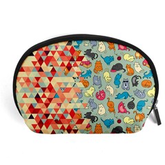 Hipster Triangles And Funny Cats Cut Pattern Accessory Pouches (large)  by EDDArt