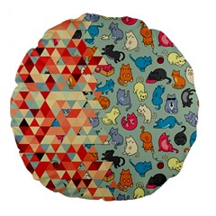 Hipster Triangles And Funny Cats Cut Pattern Large 18  Premium Flano Round Cushions by EDDArt