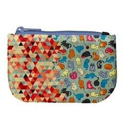 Hipster Triangles And Funny Cats Cut Pattern Large Coin Purse by EDDArt