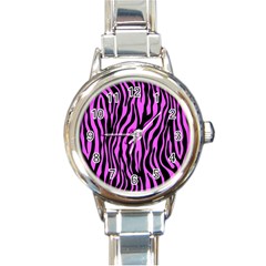 Zebra Stripes Pattern Trend Colors Black Pink Round Italian Charm Watch by EDDArt