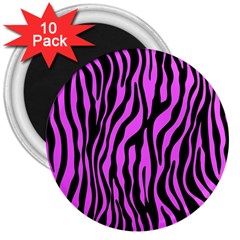 Zebra Stripes Pattern Trend Colors Black Pink 3  Magnets (10 Pack)  by EDDArt