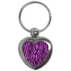 Zebra Stripes Pattern Trend Colors Black Pink Key Chains (heart)  by EDDArt