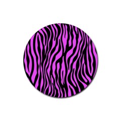 Zebra Stripes Pattern Trend Colors Black Pink Rubber Coaster (round)  by EDDArt