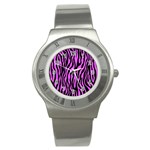 Zebra Stripes Pattern Trend Colors Black Pink Stainless Steel Watch Front