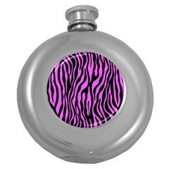 Zebra Stripes Pattern Trend Colors Black Pink Round Hip Flask (5 Oz) by EDDArt