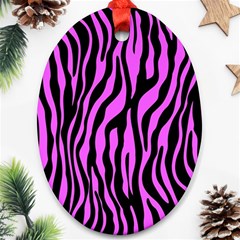 Zebra Stripes Pattern Trend Colors Black Pink Oval Ornament (two Sides) by EDDArt