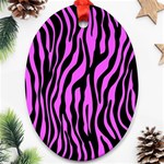 Zebra Stripes Pattern Trend Colors Black Pink Oval Ornament (Two Sides) Back