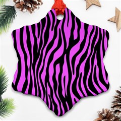 Zebra Stripes Pattern Trend Colors Black Pink Snowflake Ornament (two Sides) by EDDArt