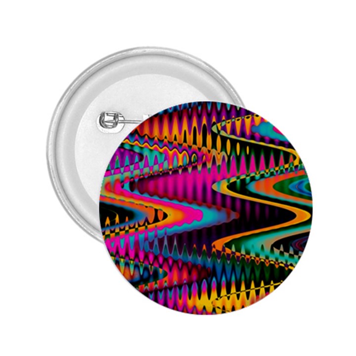 Multicolored Wave Distortion Zigzag Chevrons 2.25  Buttons