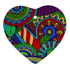 Pop Art Paisley Flowers Ornaments Multicolored 2 Ornament (heart) by EDDArt