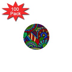 Pop Art Paisley Flowers Ornaments Multicolored 2 1  Mini Buttons (100 Pack)  by EDDArt