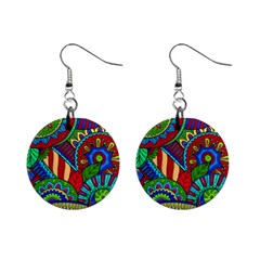 Pop Art Paisley Flowers Ornaments Multicolored 2 Mini Button Earrings by EDDArt