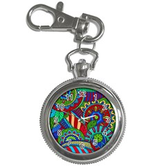 Pop Art Paisley Flowers Ornaments Multicolored 2 Key Chain Watches by EDDArt