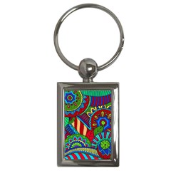 Pop Art Paisley Flowers Ornaments Multicolored 2 Key Chains (rectangle)  by EDDArt