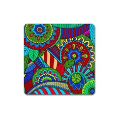 Pop Art Paisley Flowers Ornaments Multicolored 2 Square Magnet by EDDArt