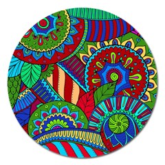 Pop Art Paisley Flowers Ornaments Multicolored 2 Magnet 5  (round) by EDDArt