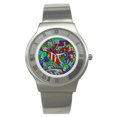 Pop Art Paisley Flowers Ornaments Multicolored 2 Stainless Steel Watch by EDDArt