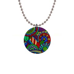 Pop Art Paisley Flowers Ornaments Multicolored 2 Button Necklaces by EDDArt