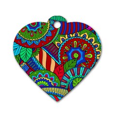 Pop Art Paisley Flowers Ornaments Multicolored 2 Dog Tag Heart (one Side) by EDDArt