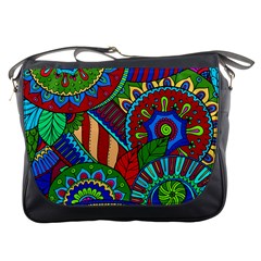 Pop Art Paisley Flowers Ornaments Multicolored 2 Messenger Bags by EDDArt