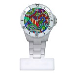 Pop Art Paisley Flowers Ornaments Multicolored 2 Plastic Nurses Watch Front