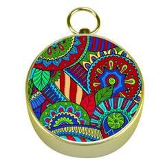 Pop Art Paisley Flowers Ornaments Multicolored 2 Gold Compasses by EDDArt