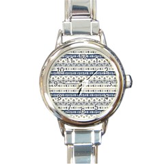 Native American Ornaments Watercolor Pattern Blue Round Italian Charm Watch by EDDArt