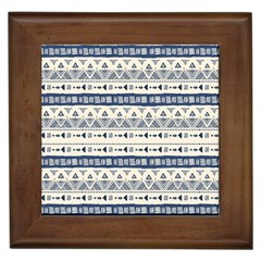 Native American Ornaments Watercolor Pattern Blue Framed Tiles by EDDArt