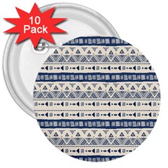 Native American Ornaments Watercolor Pattern Blue 3  Buttons (10 Pack)  by EDDArt