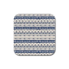 Native American Ornaments Watercolor Pattern Blue Rubber Square Coaster (4 Pack)  by EDDArt