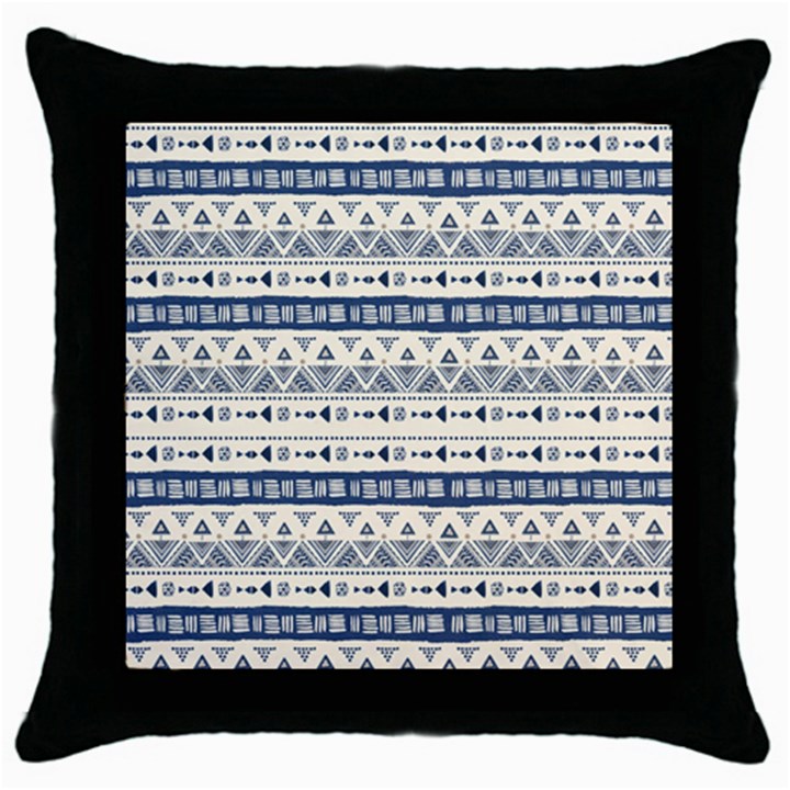 Native American Ornaments Watercolor Pattern Blue Throw Pillow Case (Black)