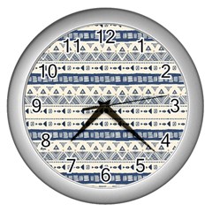 Native American Ornaments Watercolor Pattern Blue Wall Clock (silver) by EDDArt