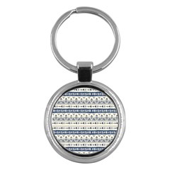 Native American Ornaments Watercolor Pattern Blue Key Chains (round)  by EDDArt