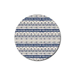 Native American Ornaments Watercolor Pattern Blue Rubber Coaster (round)  by EDDArt