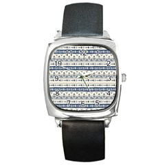 Native American Ornaments Watercolor Pattern Blue Square Metal Watch by EDDArt