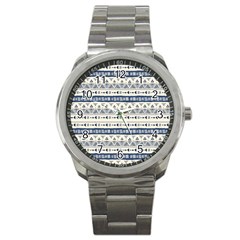 Native American Ornaments Watercolor Pattern Blue Sport Metal Watch by EDDArt