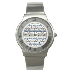 Native American Ornaments Watercolor Pattern Blue Stainless Steel Watch by EDDArt