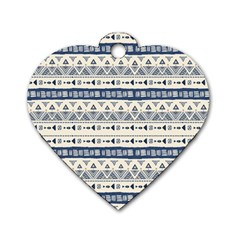 Native American Ornaments Watercolor Pattern Blue Dog Tag Heart (one Side) by EDDArt