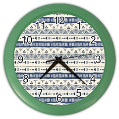 Native American Ornaments Watercolor Pattern Blue Color Wall Clock by EDDArt