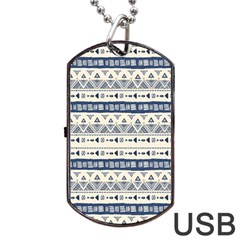 Native American Ornaments Watercolor Pattern Blue Dog Tag Usb Flash (two Sides) by EDDArt