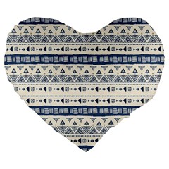 Native American Ornaments Watercolor Pattern Blue Large 19  Premium Heart Shape Cushions by EDDArt