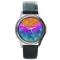 Fractal Batik Art Hippie Rainboe Colors 1 Round Metal Watch by EDDArt