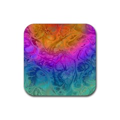 Fractal Batik Art Hippie Rainboe Colors 1 Rubber Coaster (square)  by EDDArt