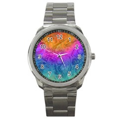 Fractal Batik Art Hippie Rainboe Colors 1 Sport Metal Watch by EDDArt