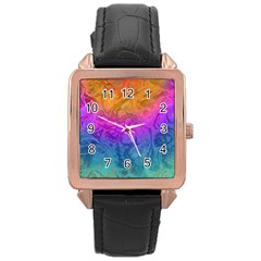 Fractal Batik Art Hippie Rainboe Colors 1 Rose Gold Leather Watch  by EDDArt